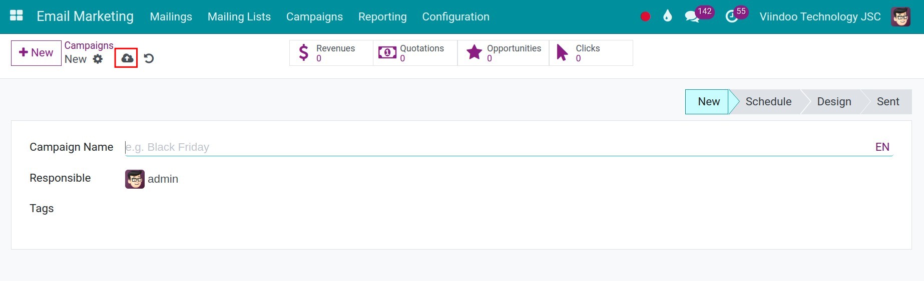 Fill in the email marketing campaign form