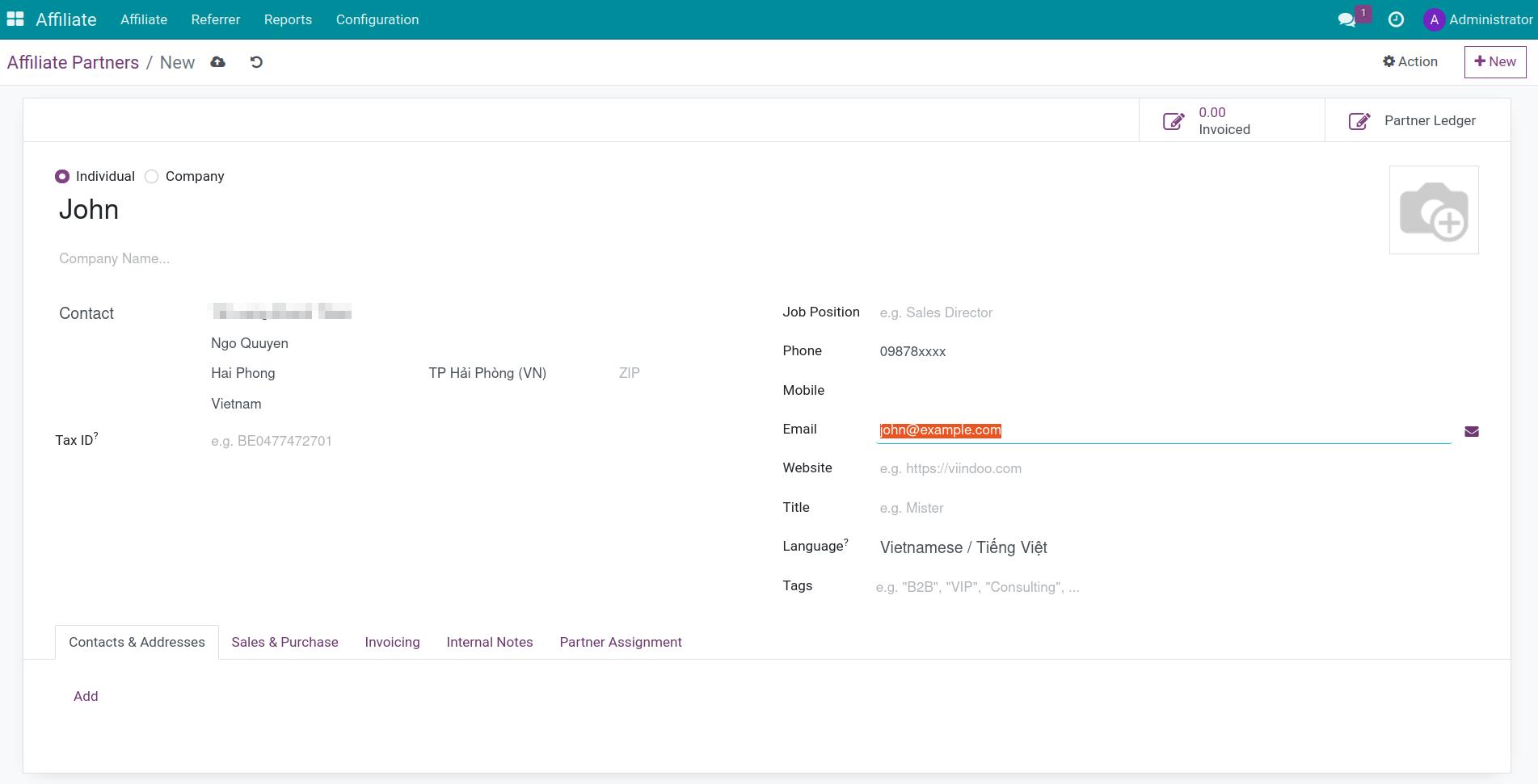 Information affiliate in Viindoo Affiliate