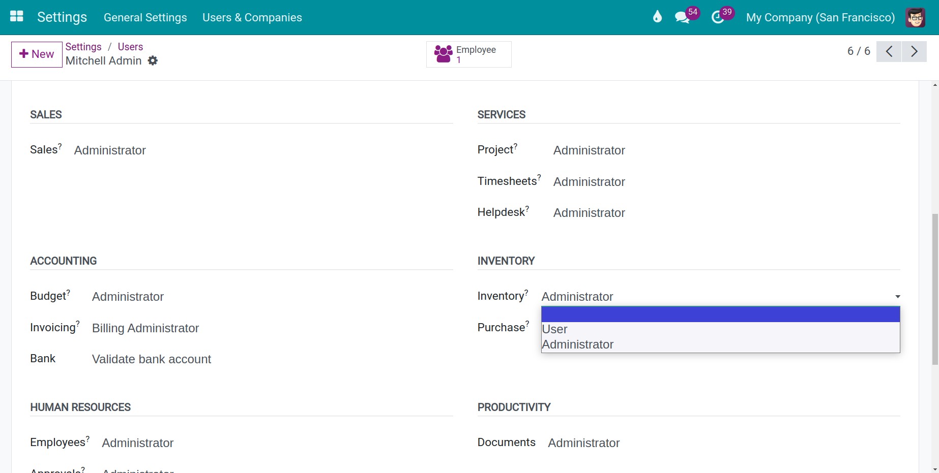 Grant Access Rights of Viindoo Inventory management application