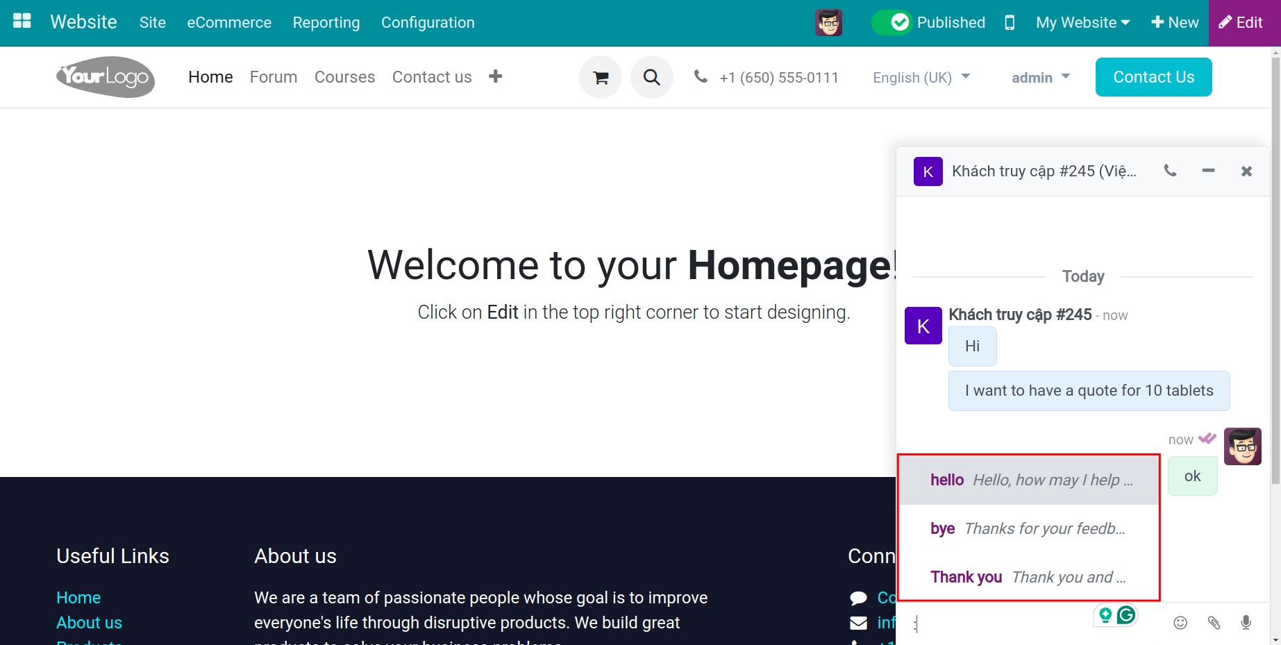 Send the Canned Responses in Website