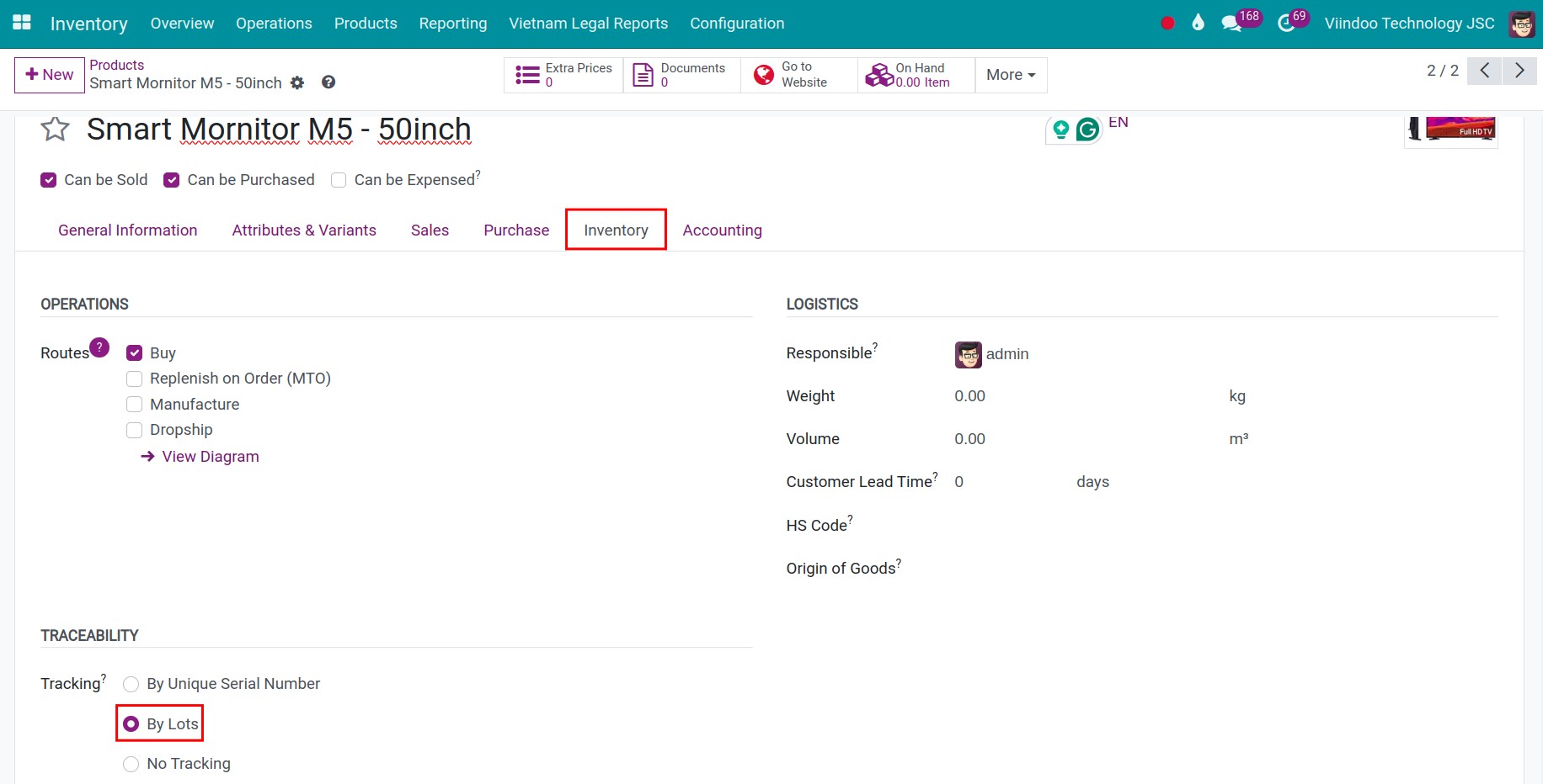 Manage products in inventory by lot numbers