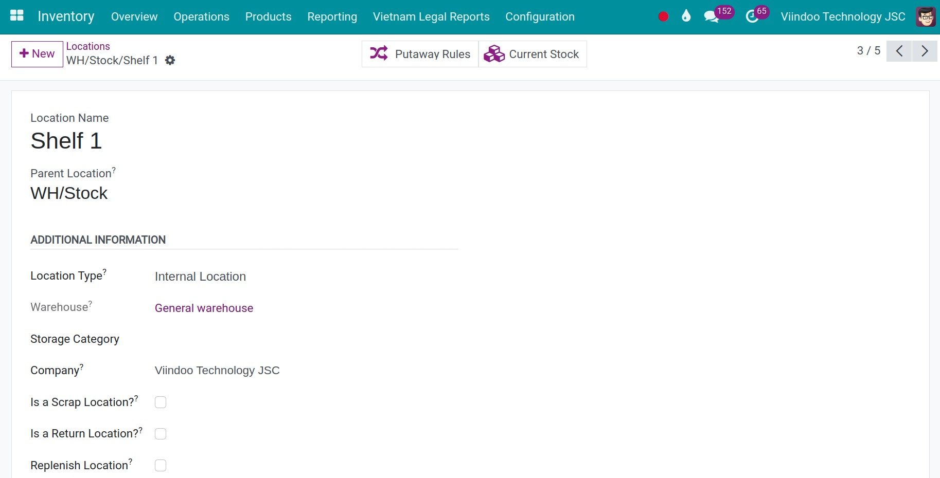 Set parent-child hierarchy relationship warehouse location Inventory Viindoo