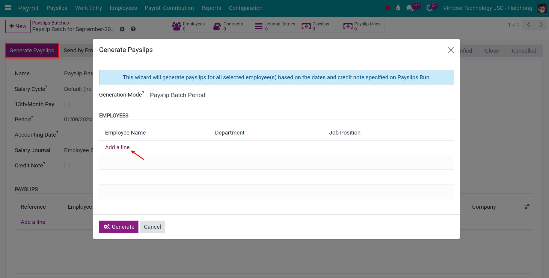 Generate payslips in bulk - Payroll management software Viindoo