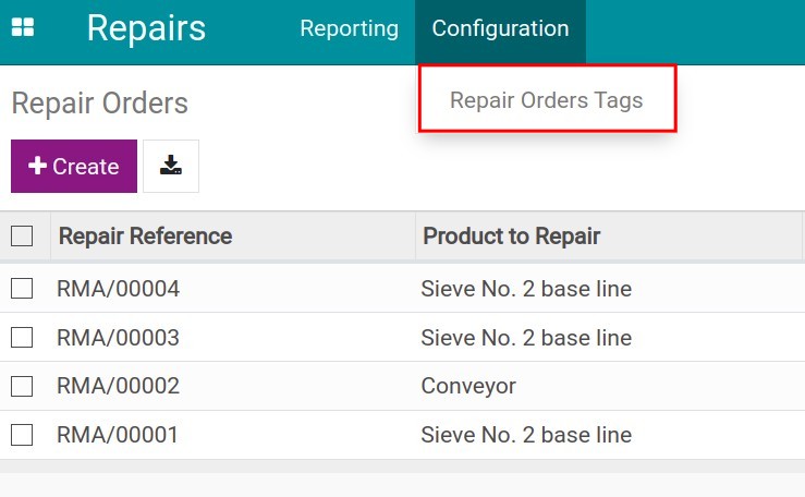 Create tags for repair orders