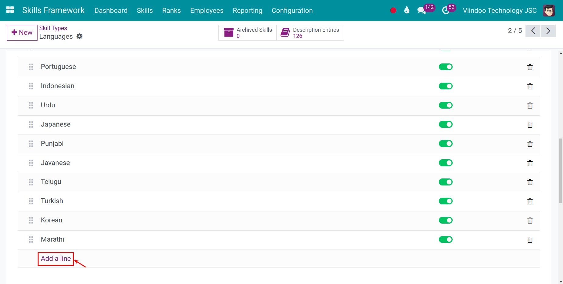Add skills to the skill type in Viindoo