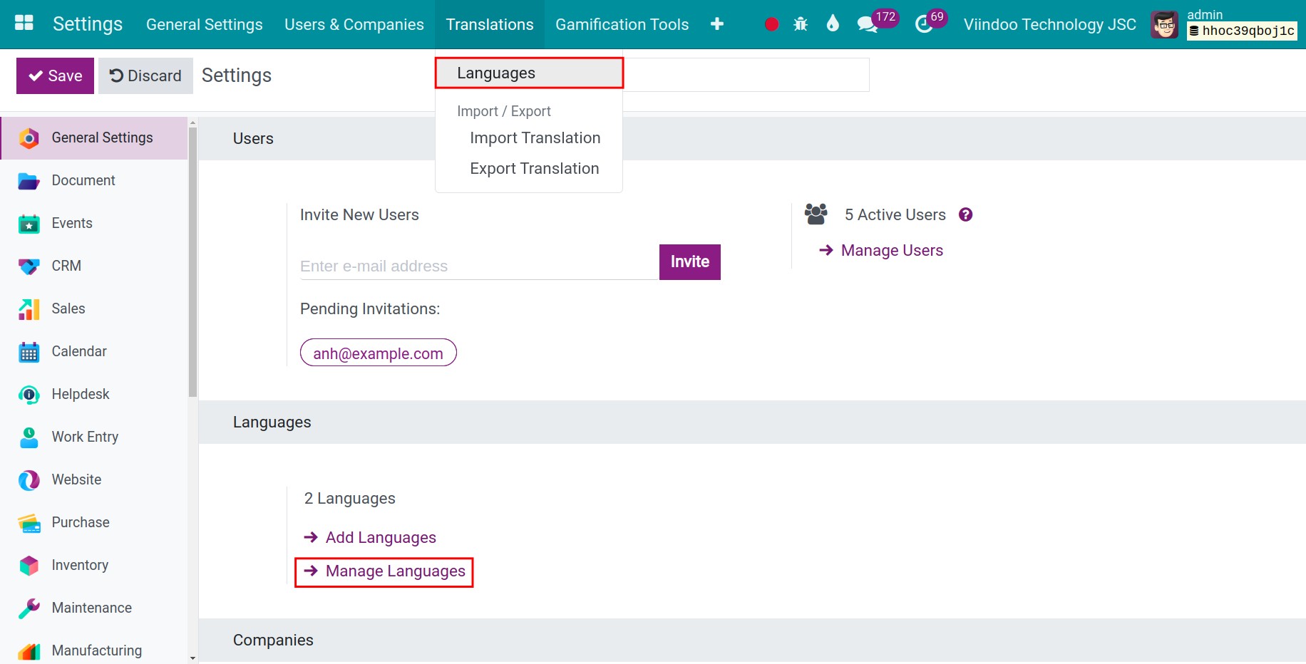 Add a language in debug mode - Viindoo software