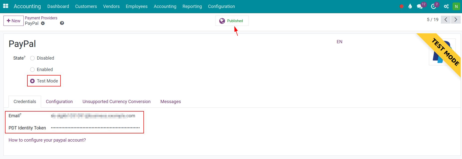 Setup Paypal payment information