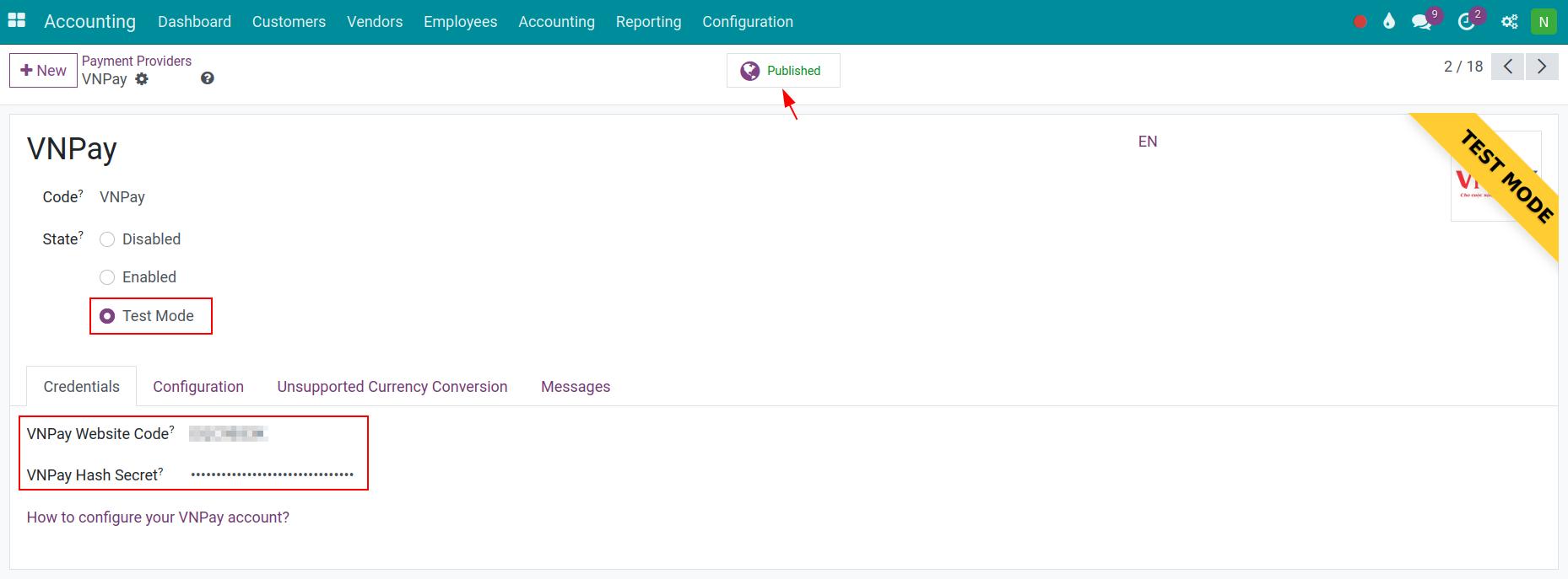 Set up VNPay in Viindoo Invoicing app