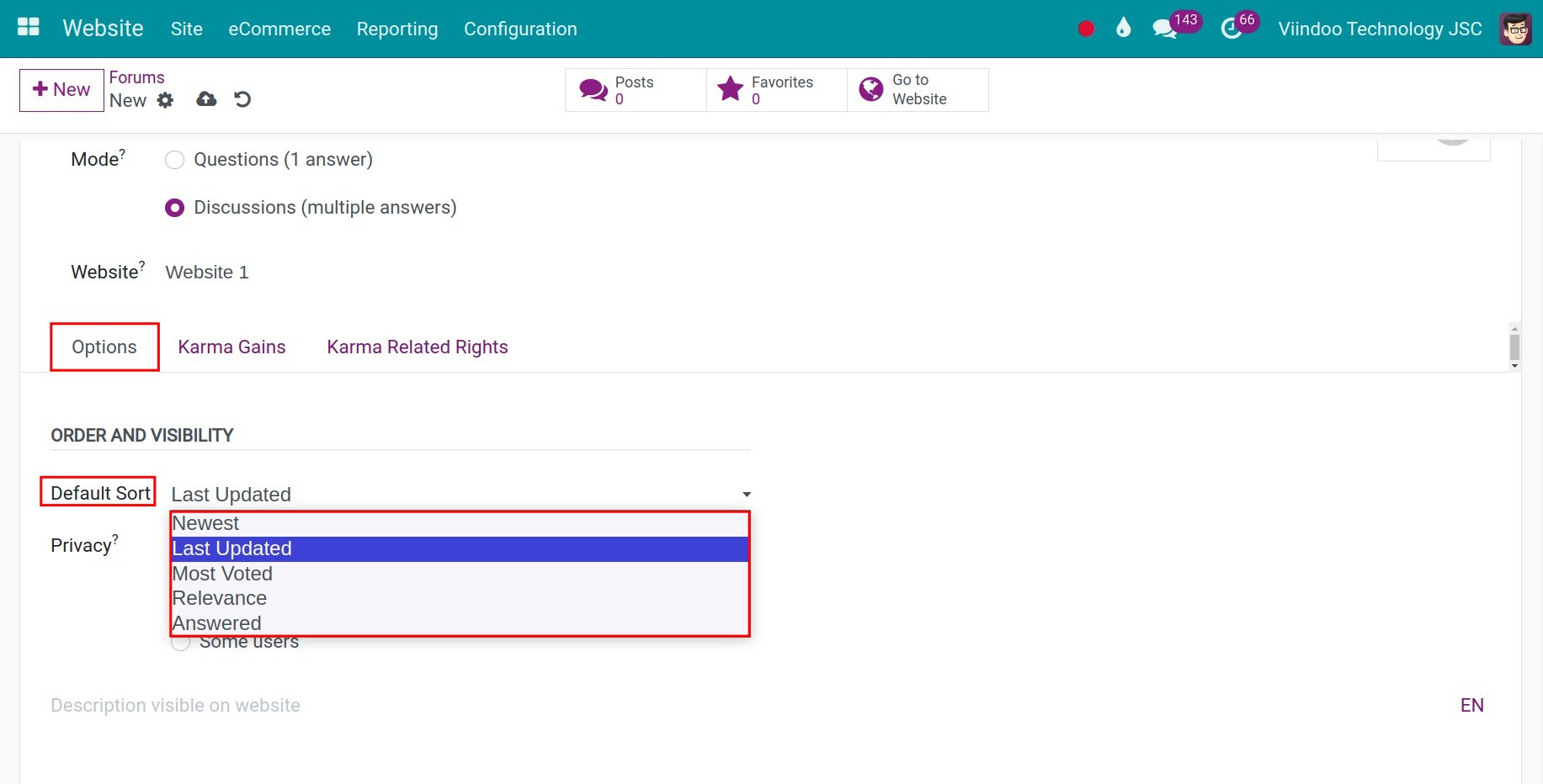 Order and visibility - Viindoo