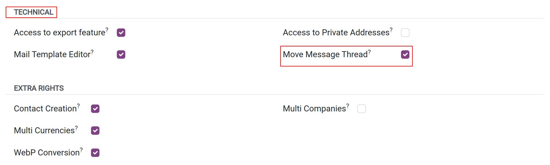Viindoo Mail Route access rights