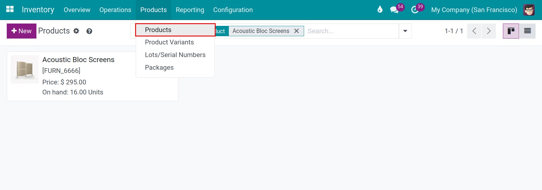Searching the product in Viindoo Stock Management module