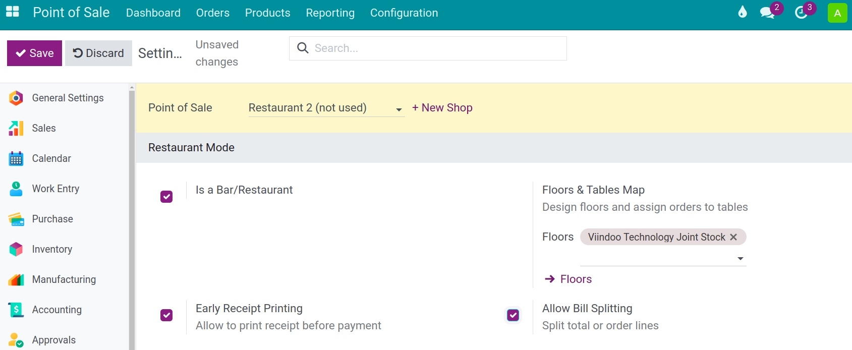 Features for restaurant in Viindoo POS