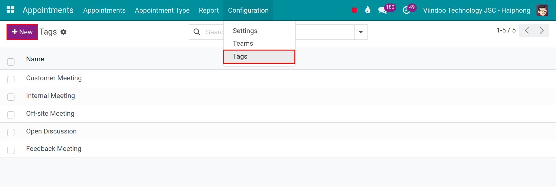 Go to the Tags setting.