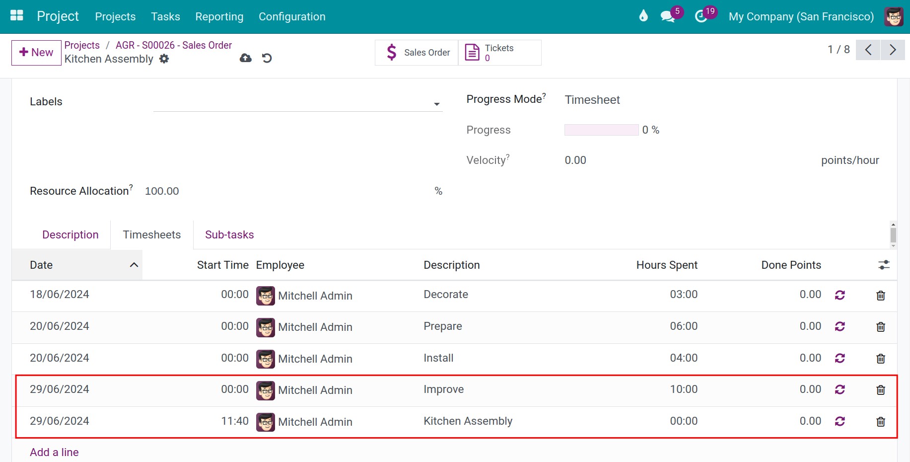 auto create a timesheet line