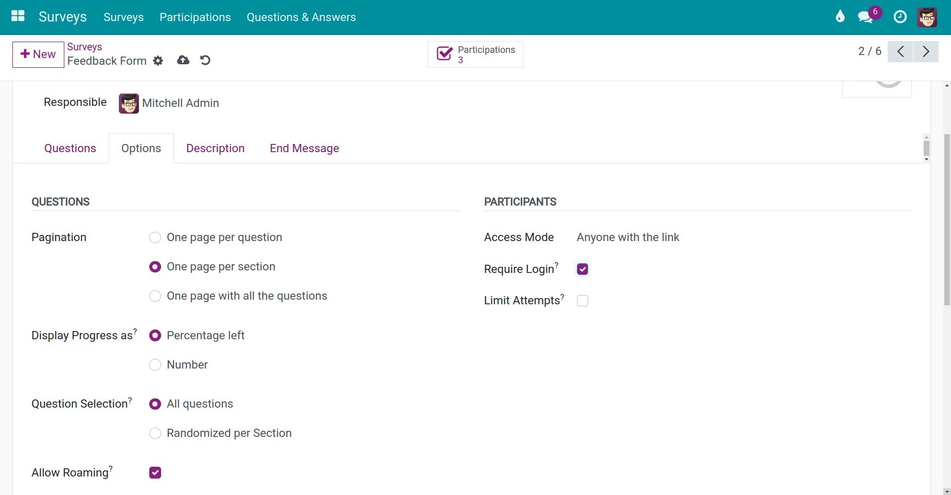 Survey options