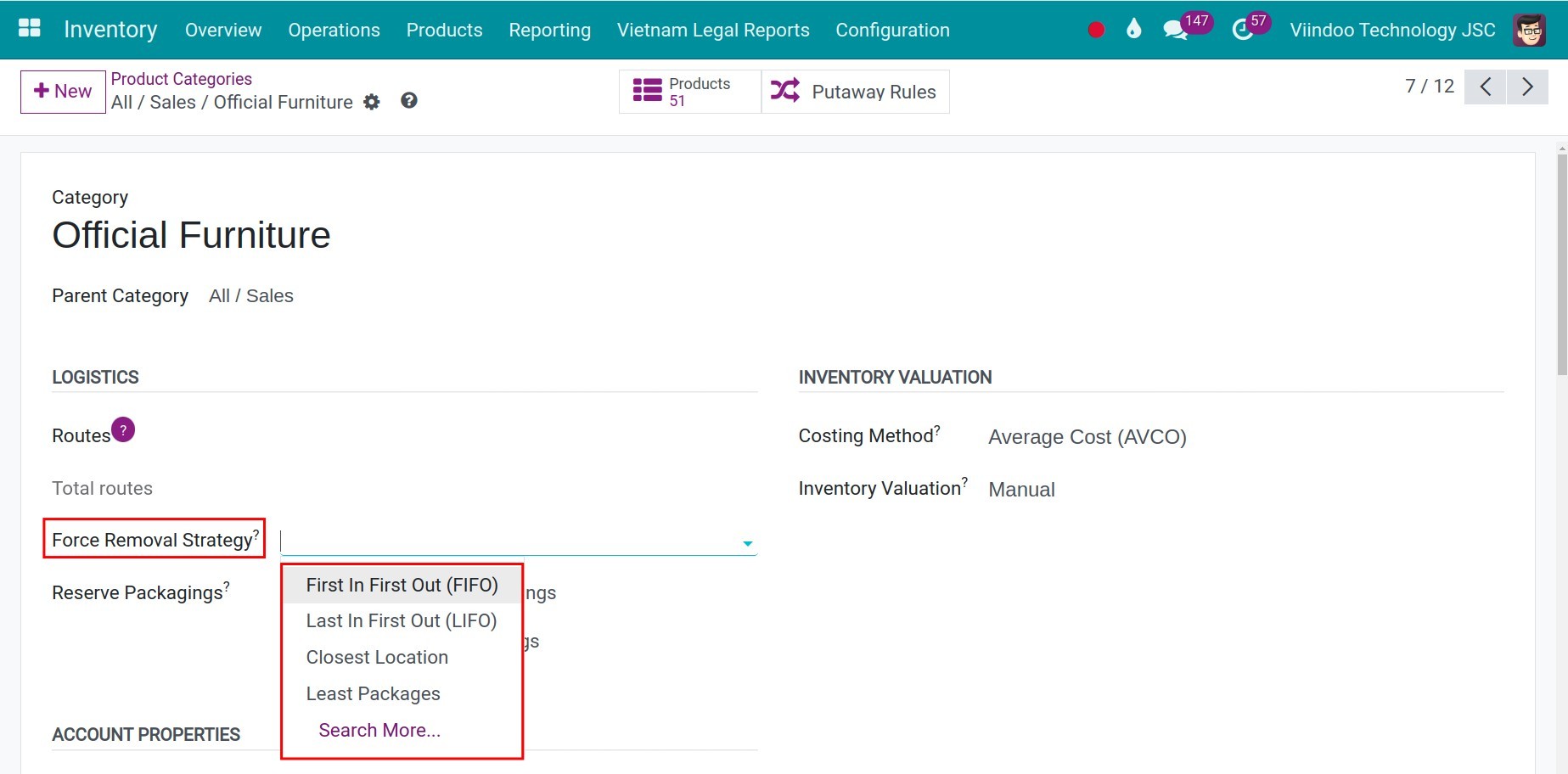 The logistics in the product categories