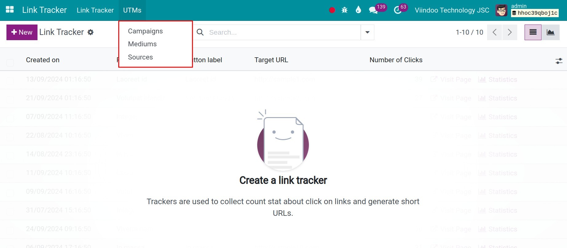 UTMs in Link Tracker app