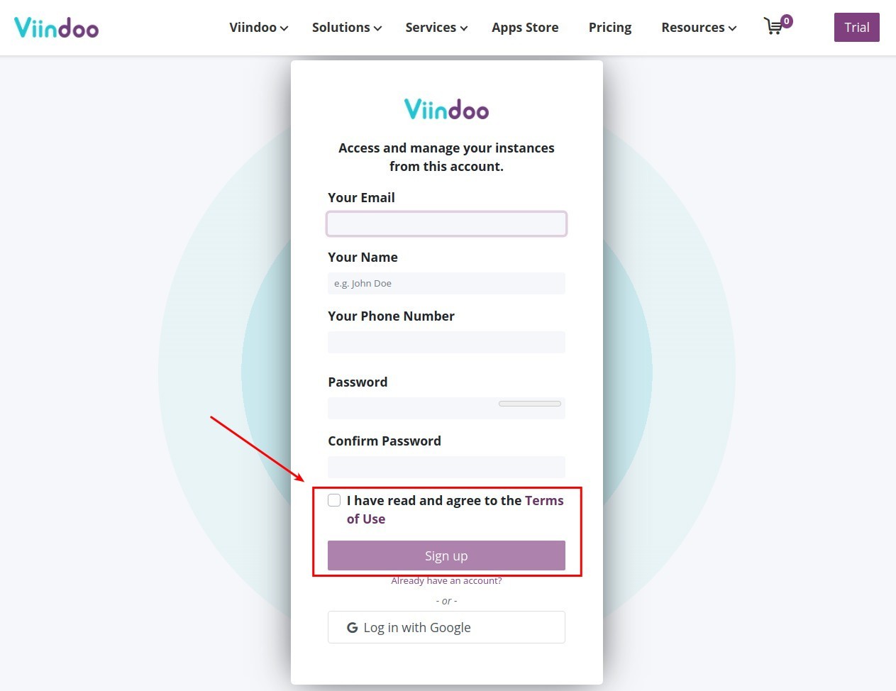 Sign up confirmation Viindoo