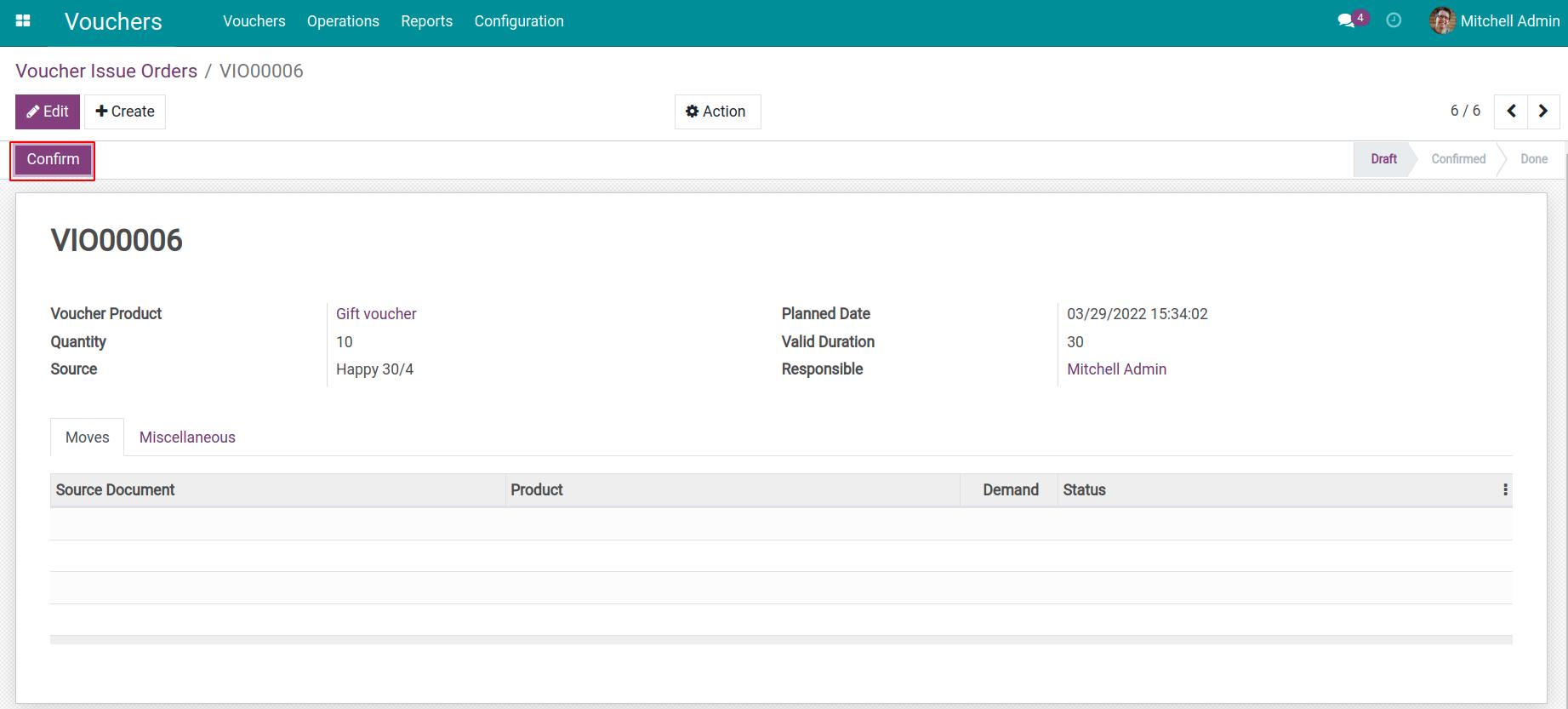 Confirm a Voucher issue order