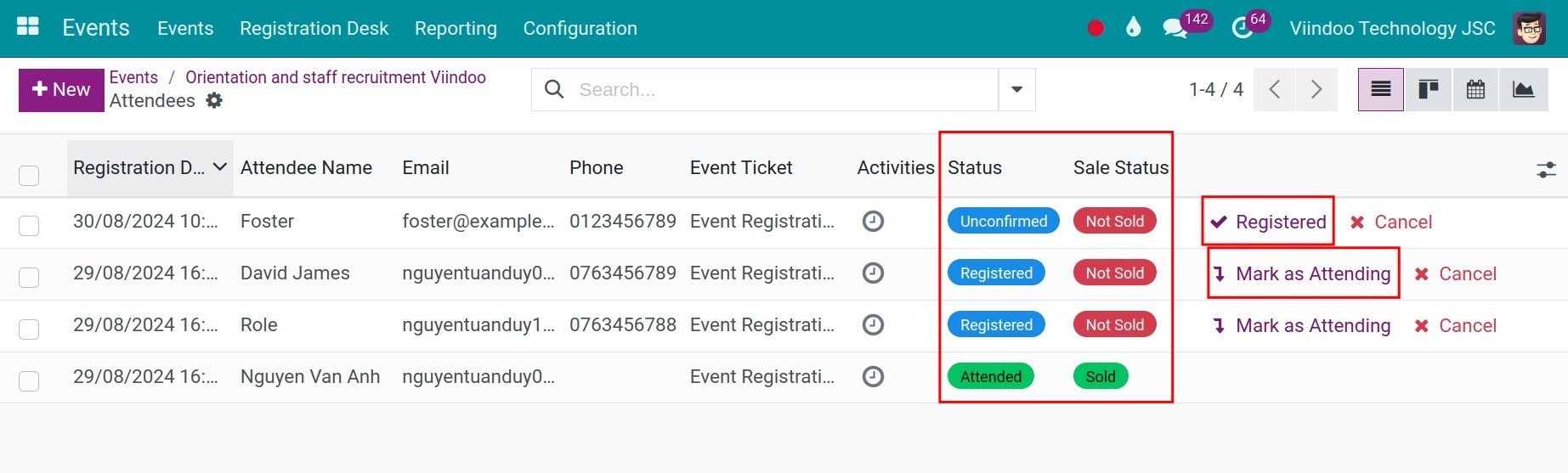Confirm attendees on the list view