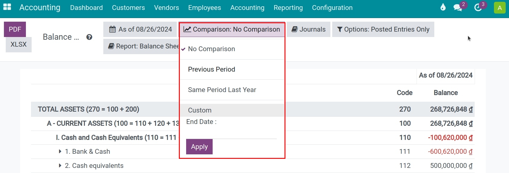 Comparing different periods on the same report
