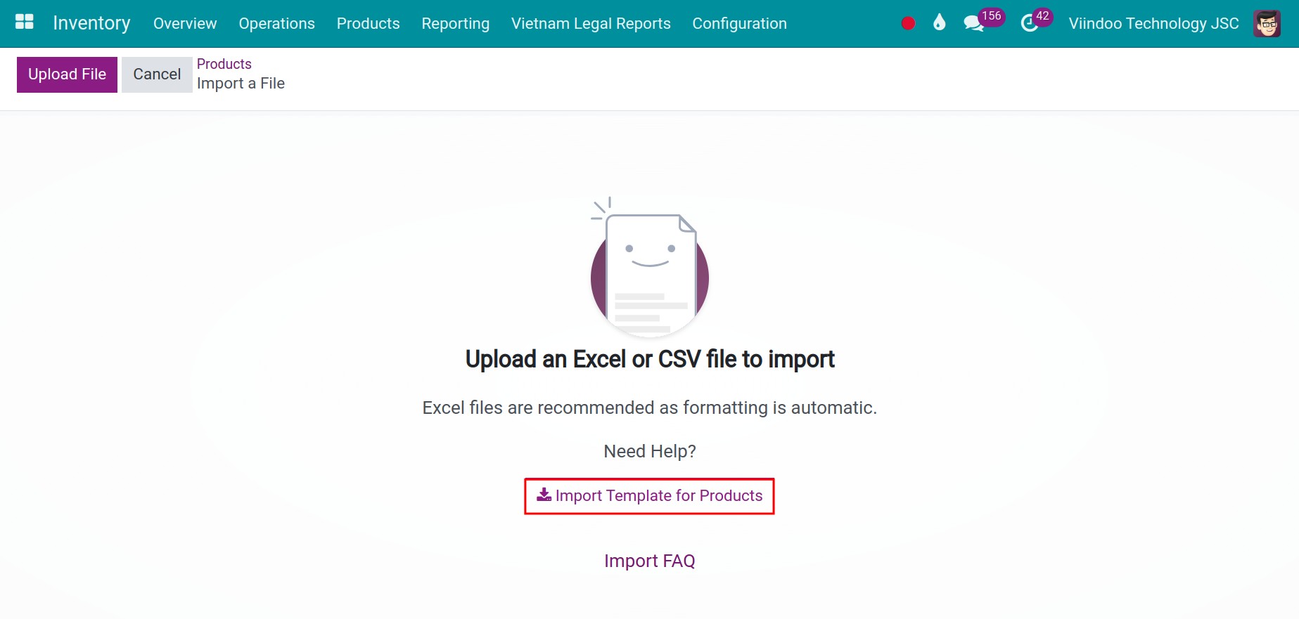 Viindoo user interface of making a template for update data