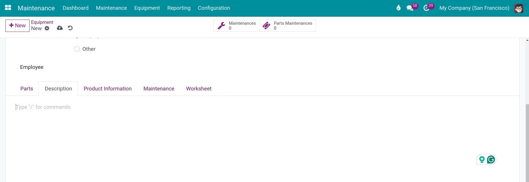 description tab