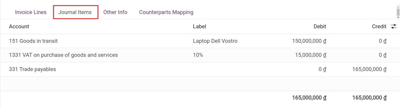 Confirm vendor bill - Viindoo accounting software