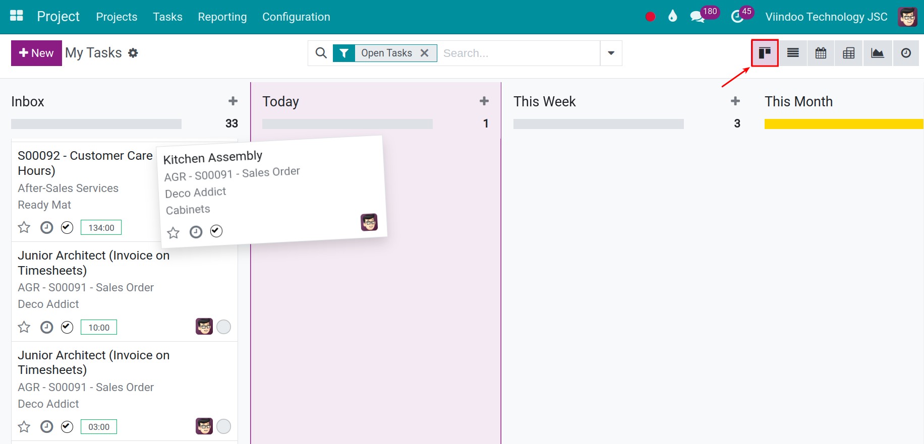 Task in Kanban view - Viindoo Project