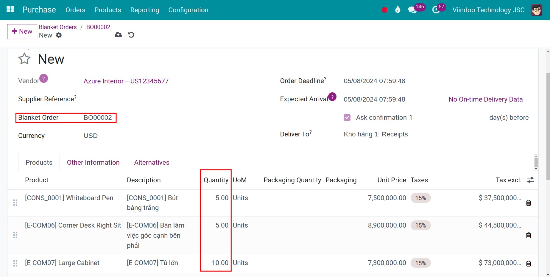 Fulfill the RFQ information associated with the blanket order