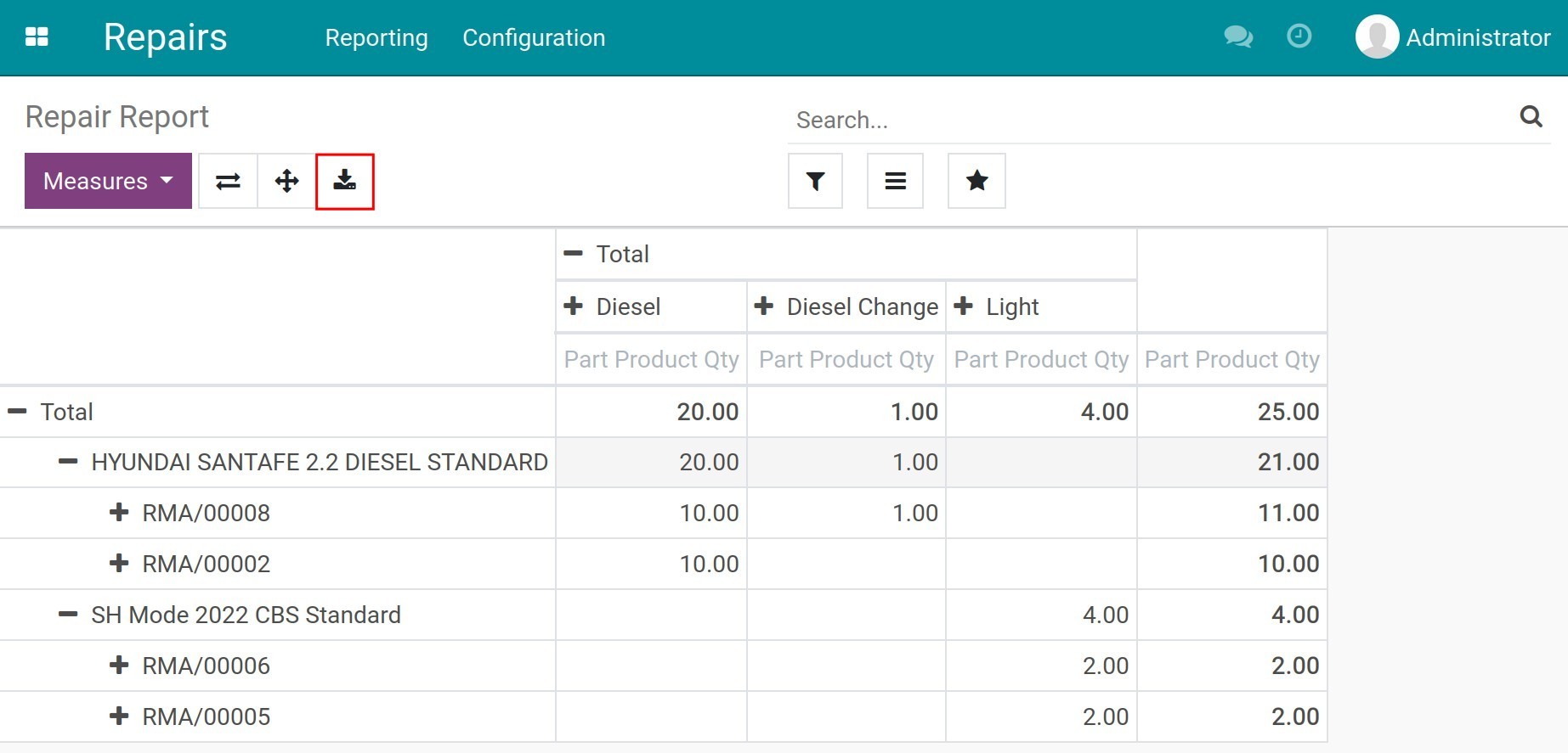 Download a repair report to an excel