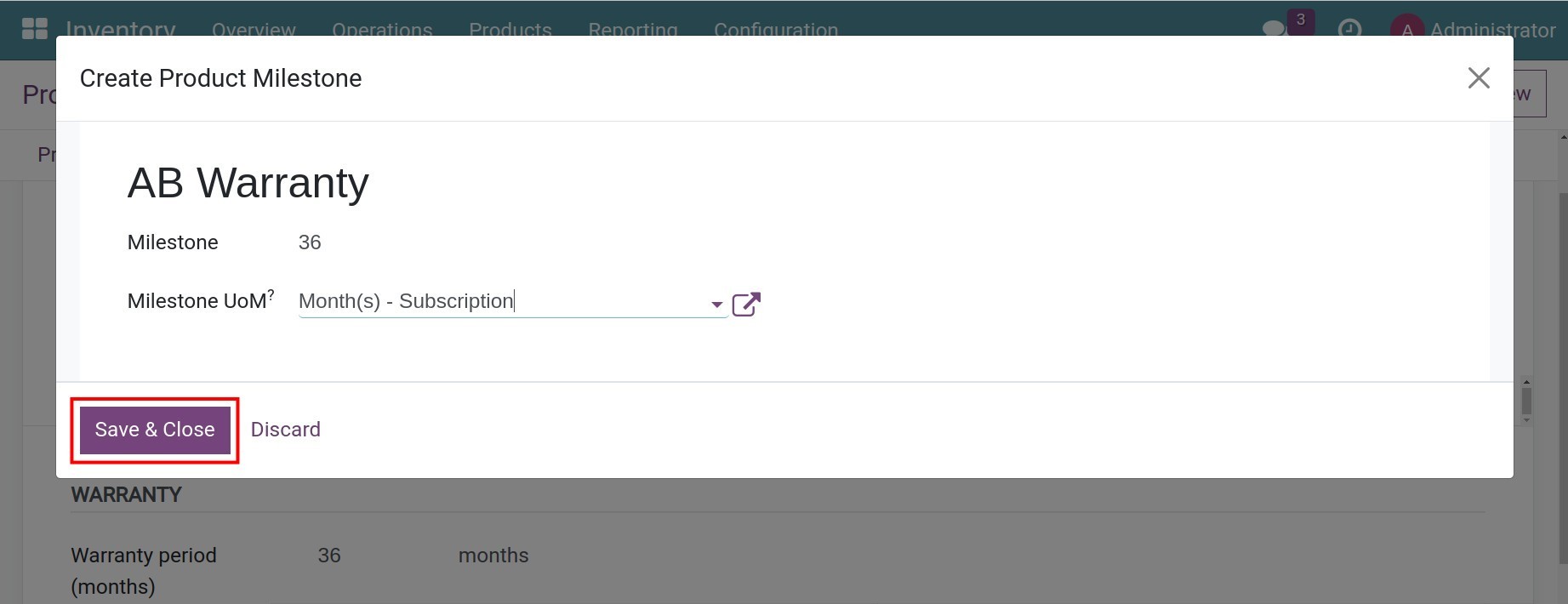 Product milestone info in details
