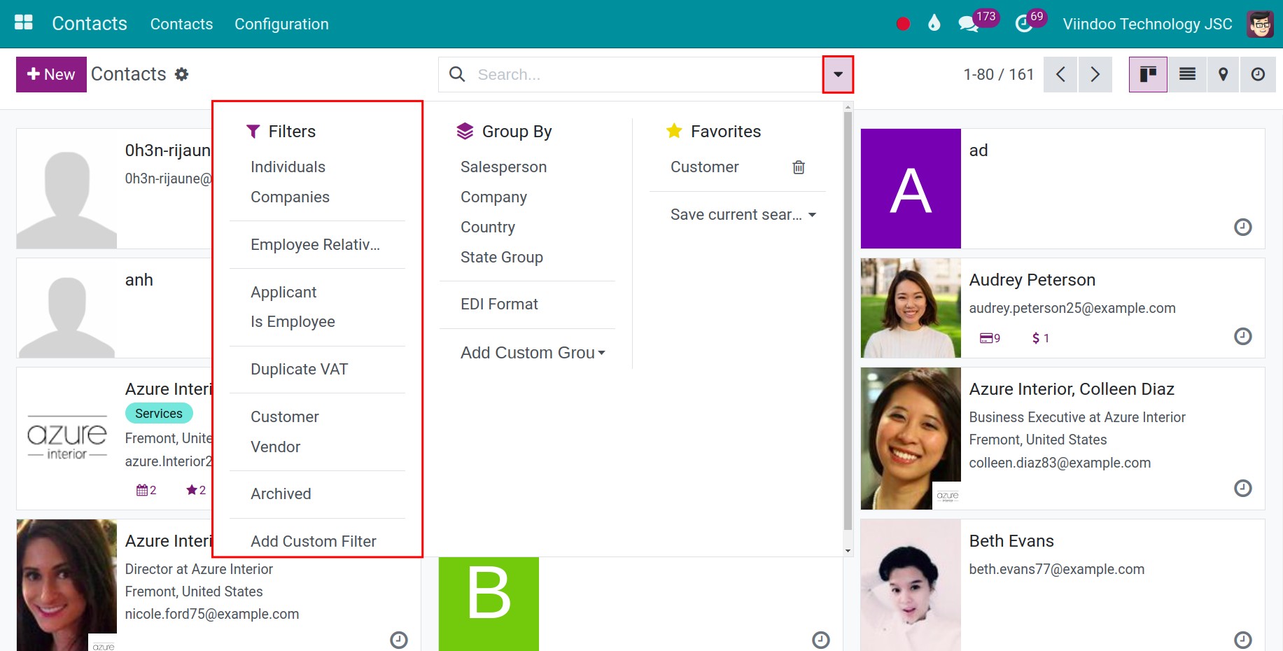 The existed filters in Vindoo software