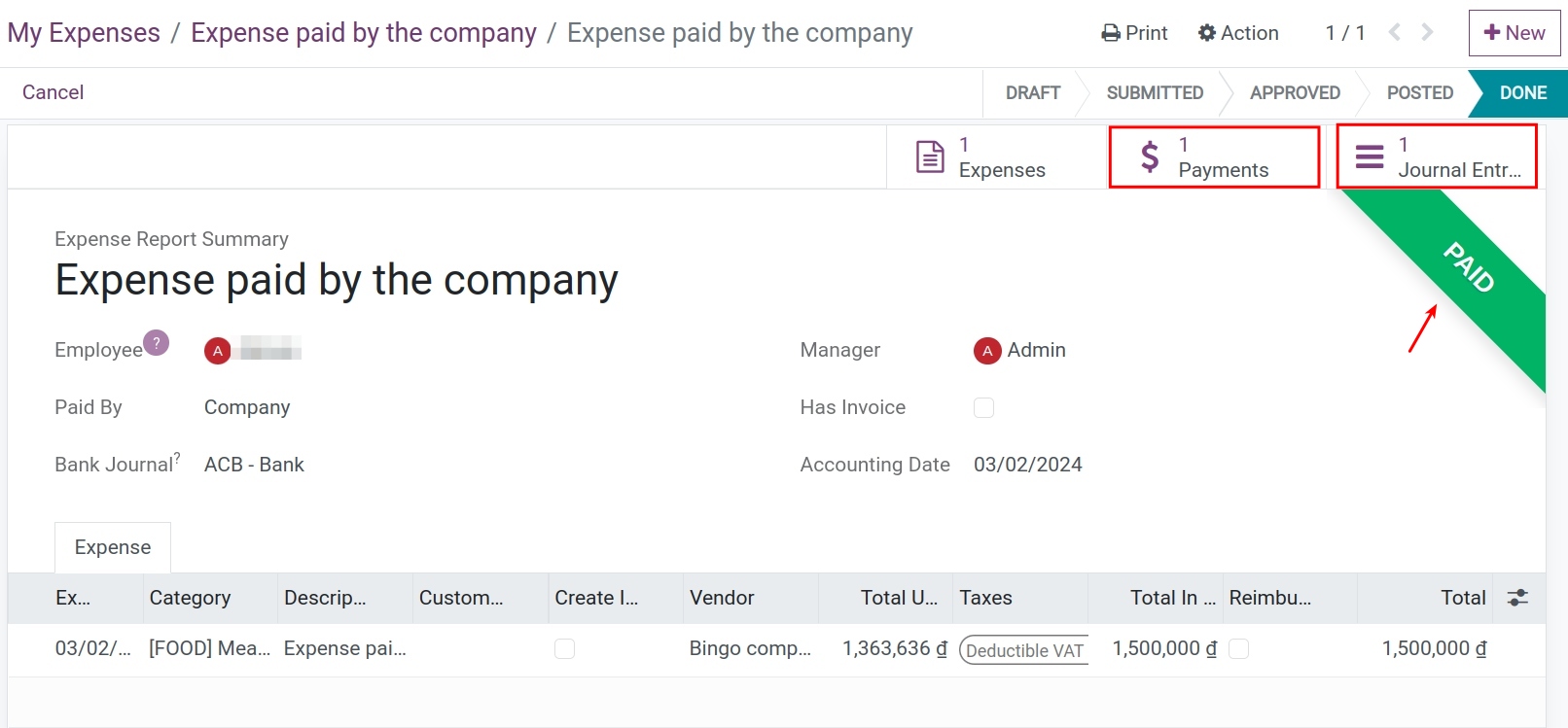 Complete the expense paid by the company