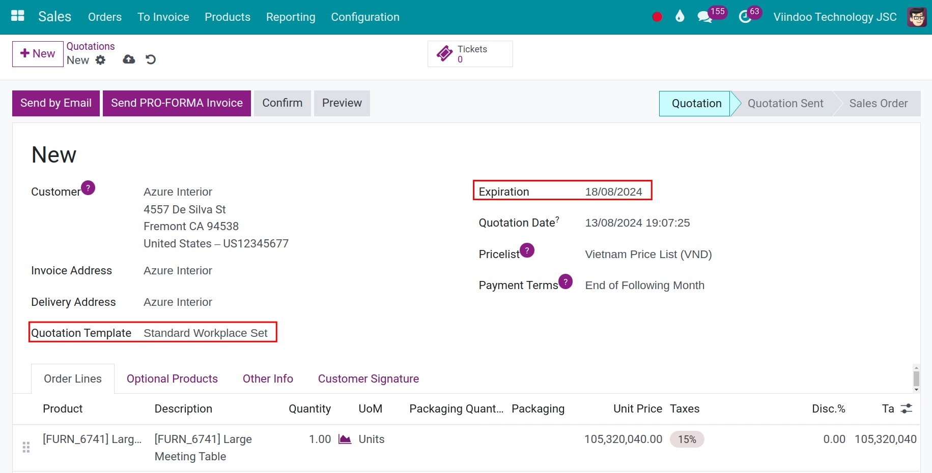 Select customers and quotation templates in quotations