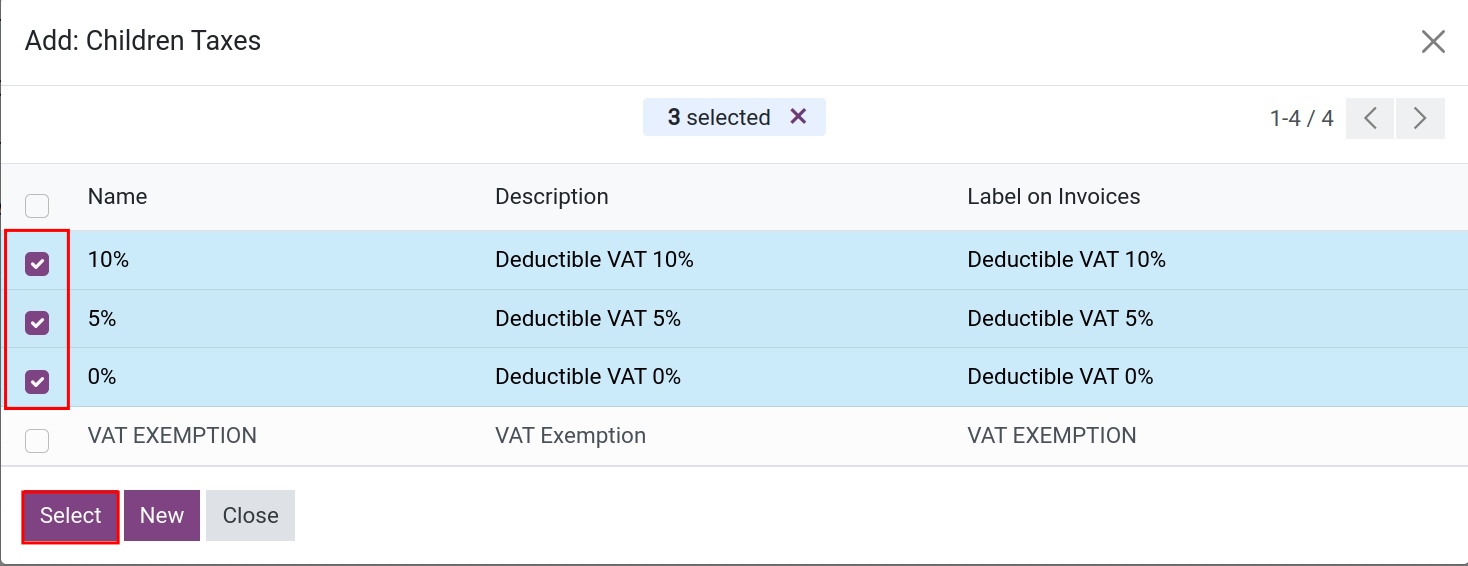 Select sub-taxes when group of taxes is chosen as a tax computation method
