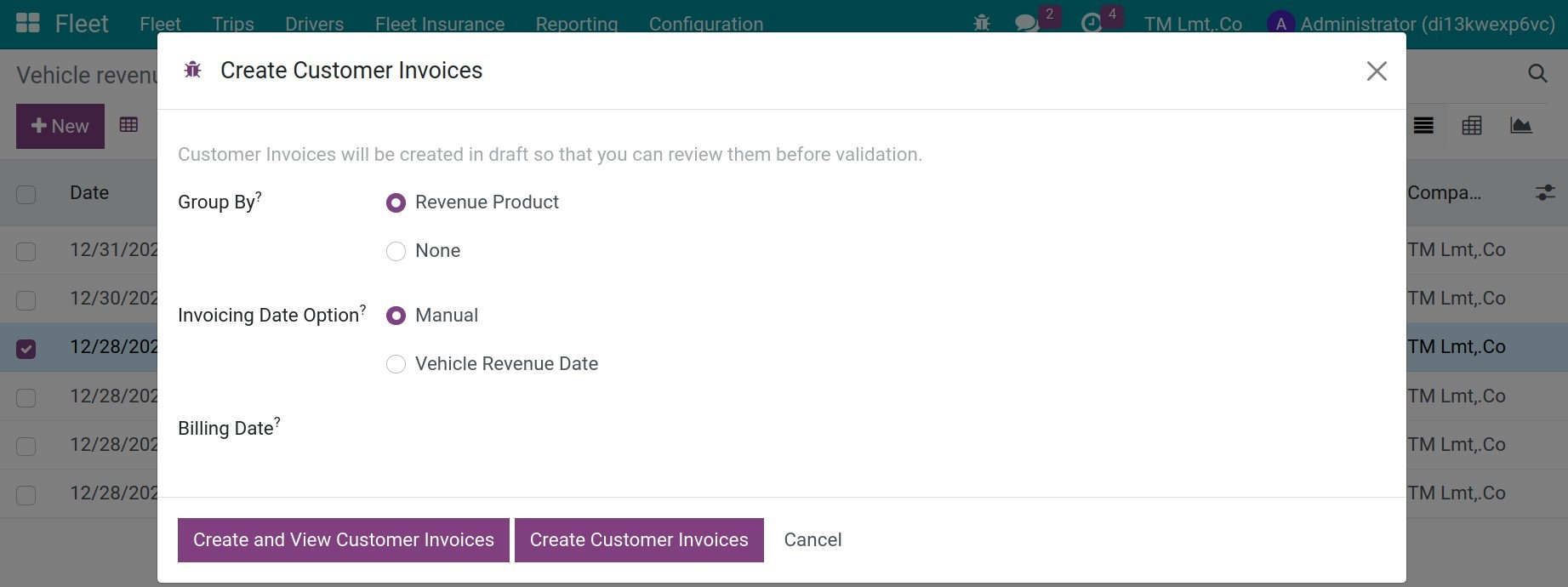 Create a new customer invoices