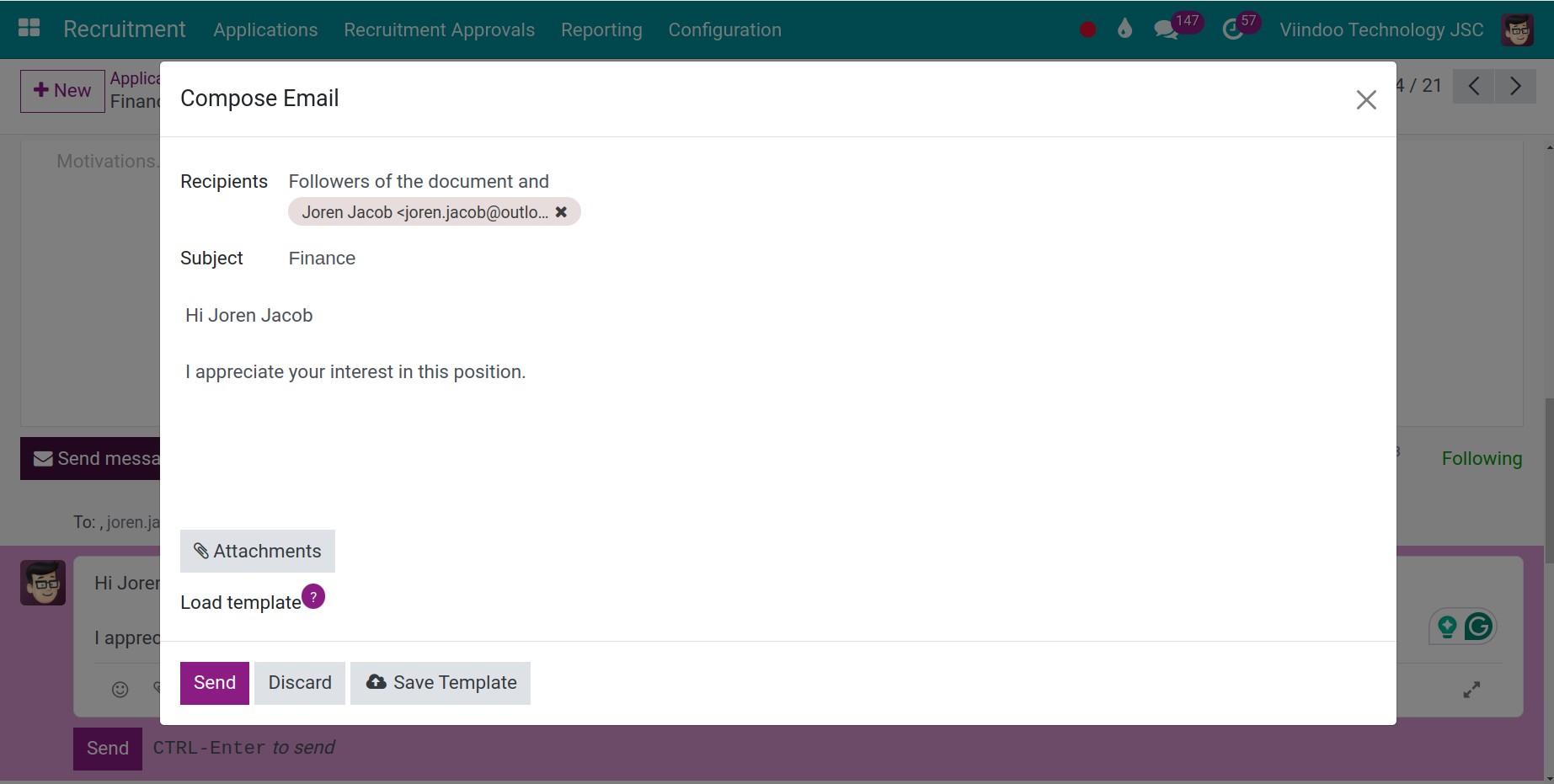 Expand the compose email to candidates