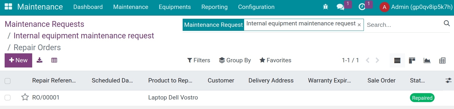 The list of repair orders belong to the maintenance request
