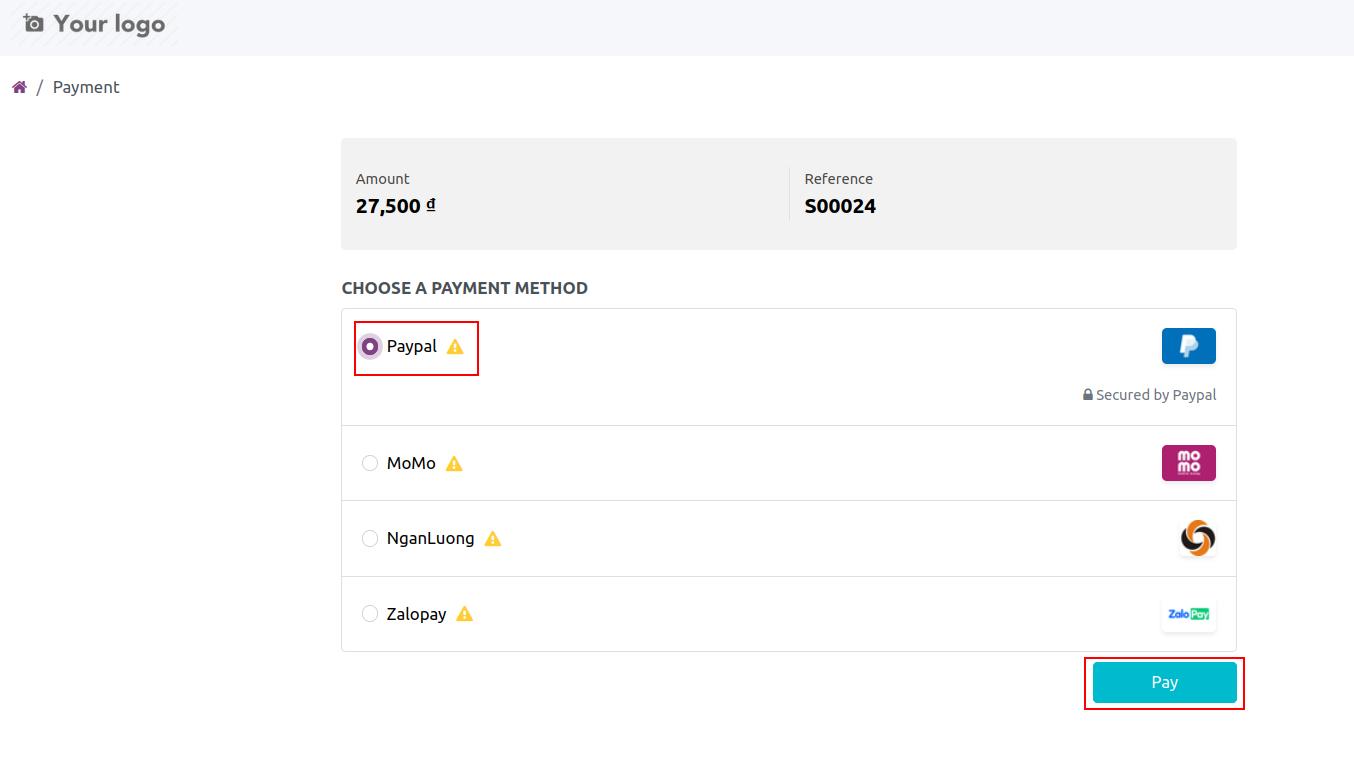 Make an order with Paypal