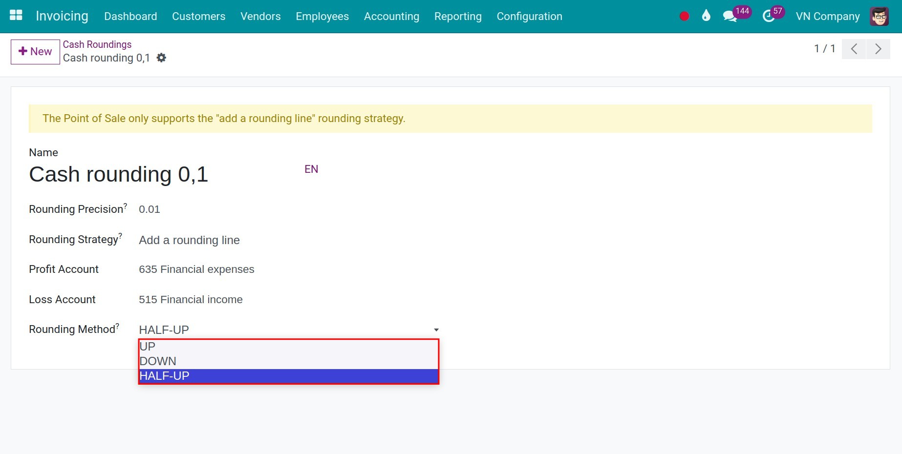 Cash rounding- Modify as tax amount - Viindoo Accounting