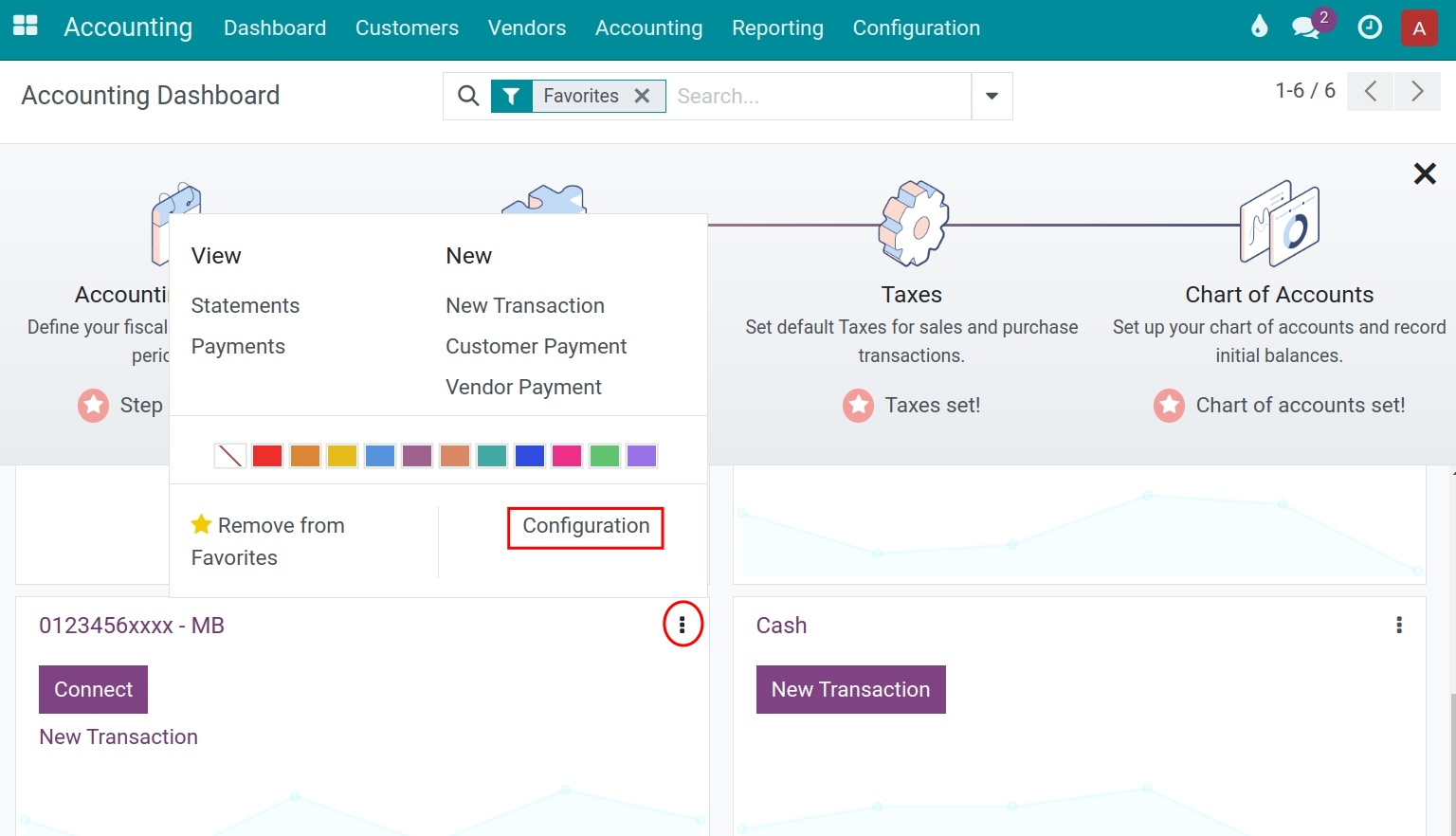 Find journal configuration from the dashboard - Viindoo accounting software