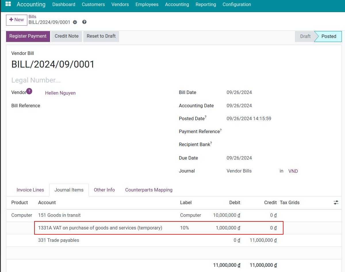 Record taxes in the transitional account