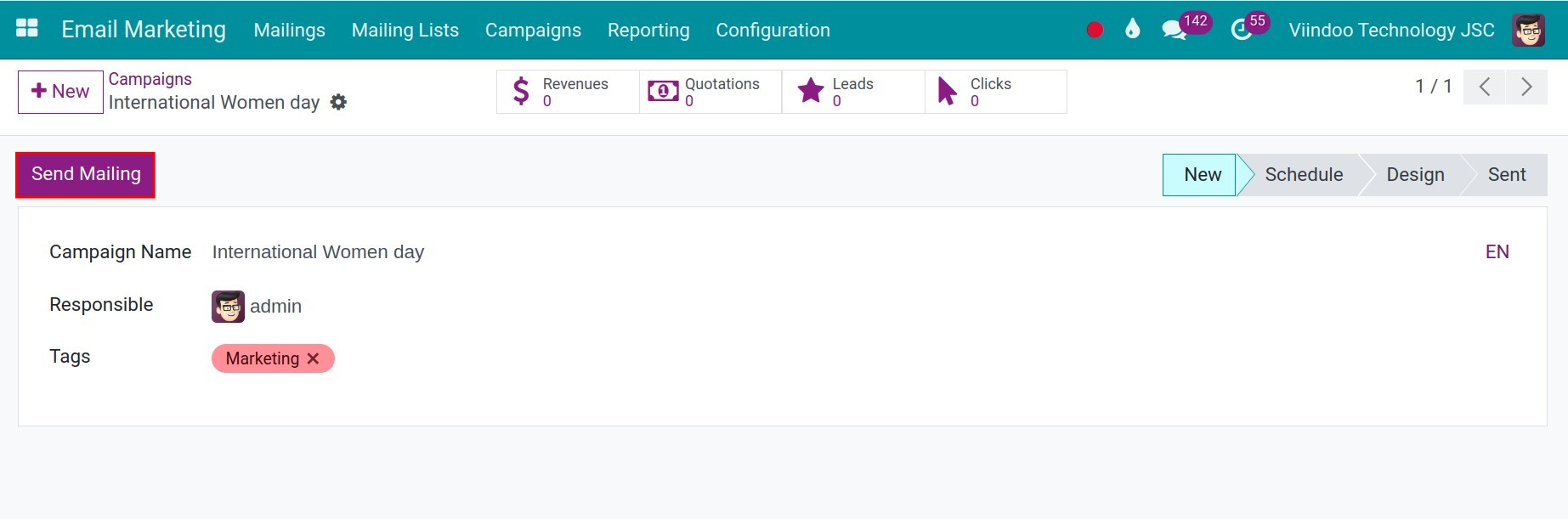 Edit the marketing email in Viindoo