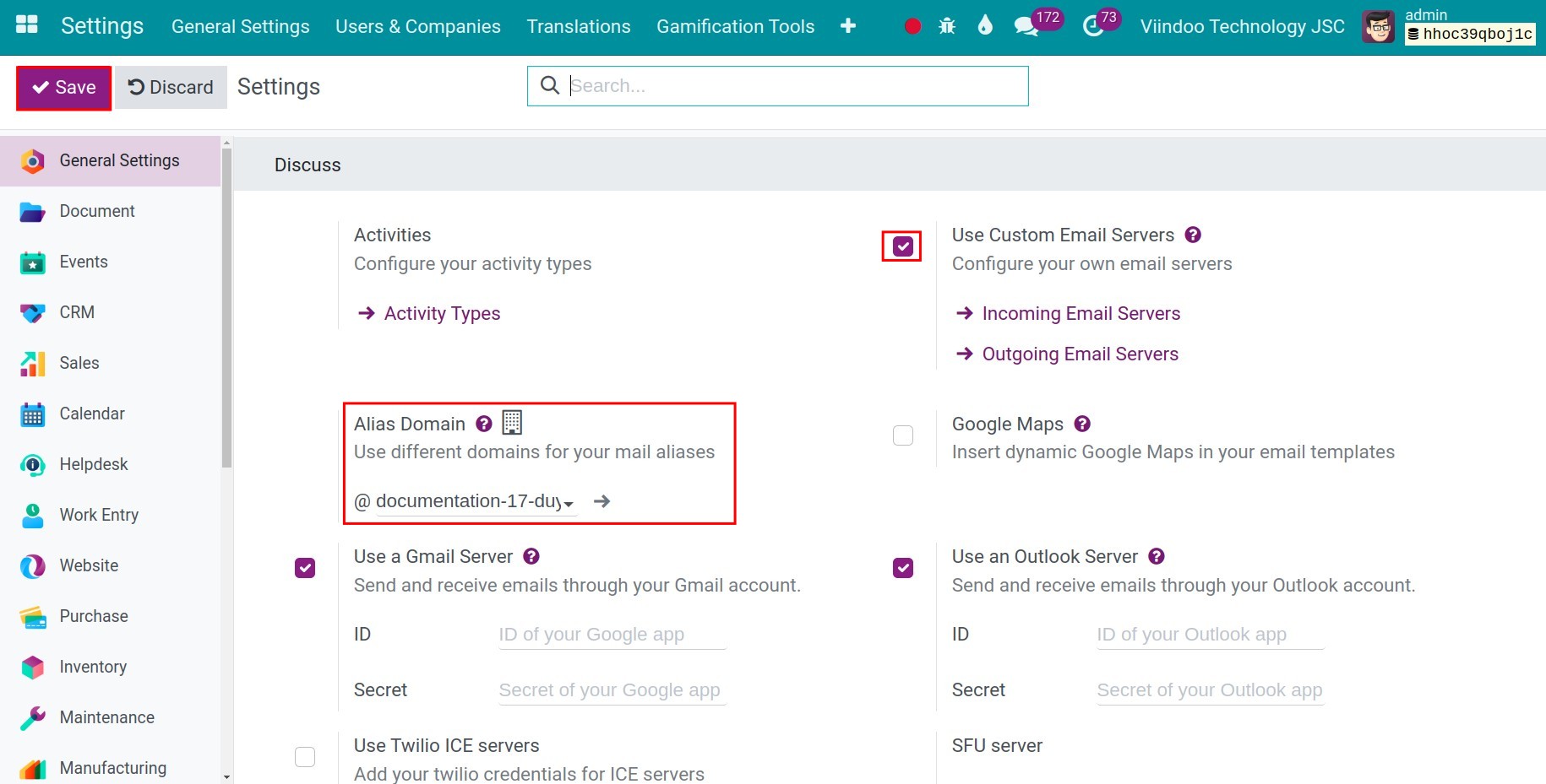 Activate external email server