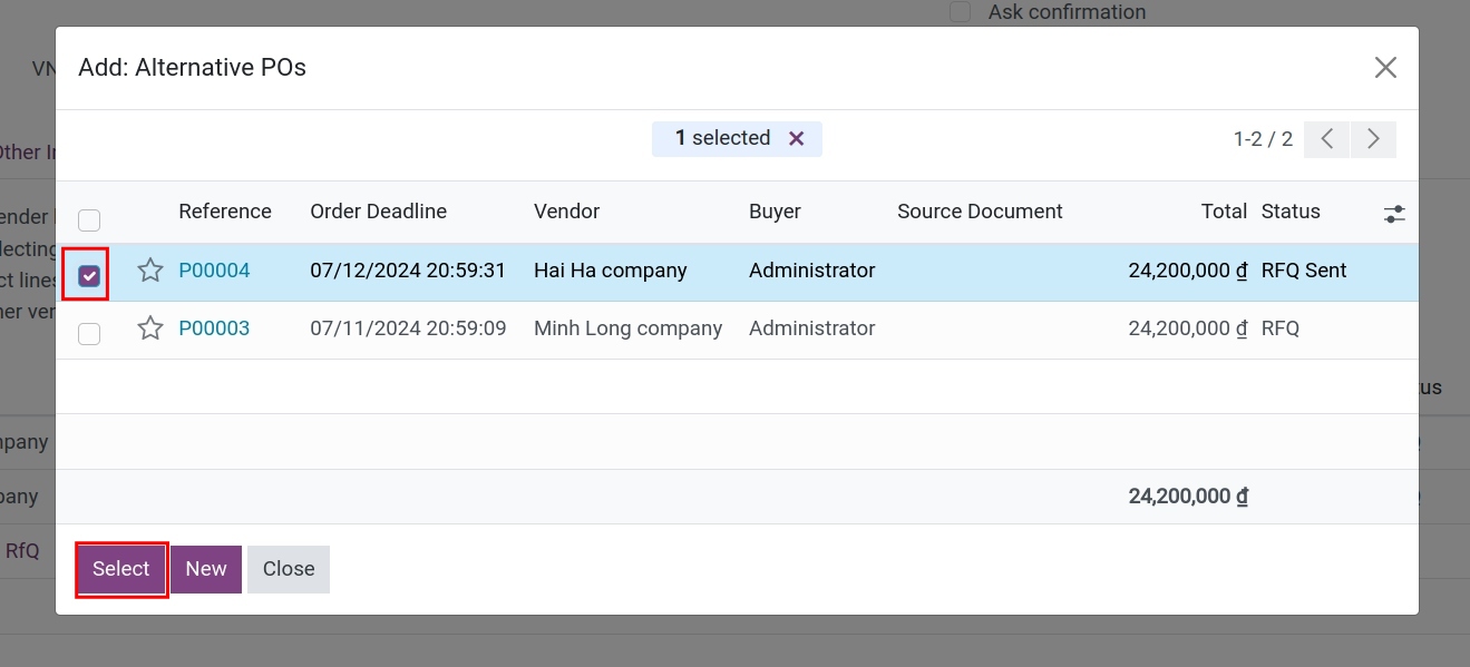 Link with another Request for quotation