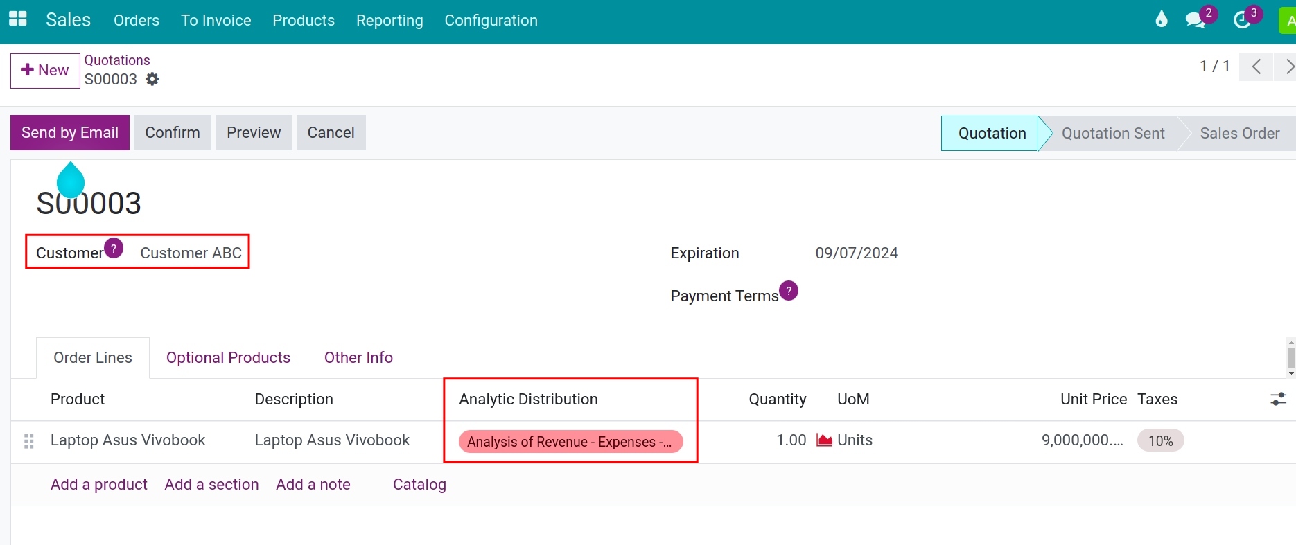 Use the default analytic account on the Sales order - Viindoo Accounting