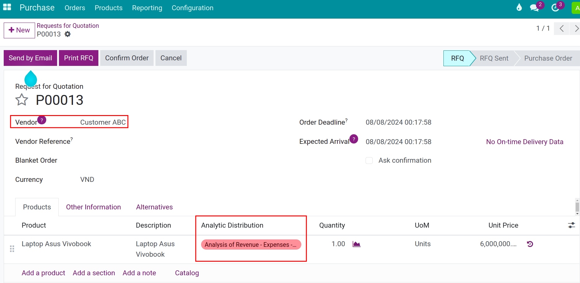 Use the default analytic account on the purchase order - Viindoo Accounting