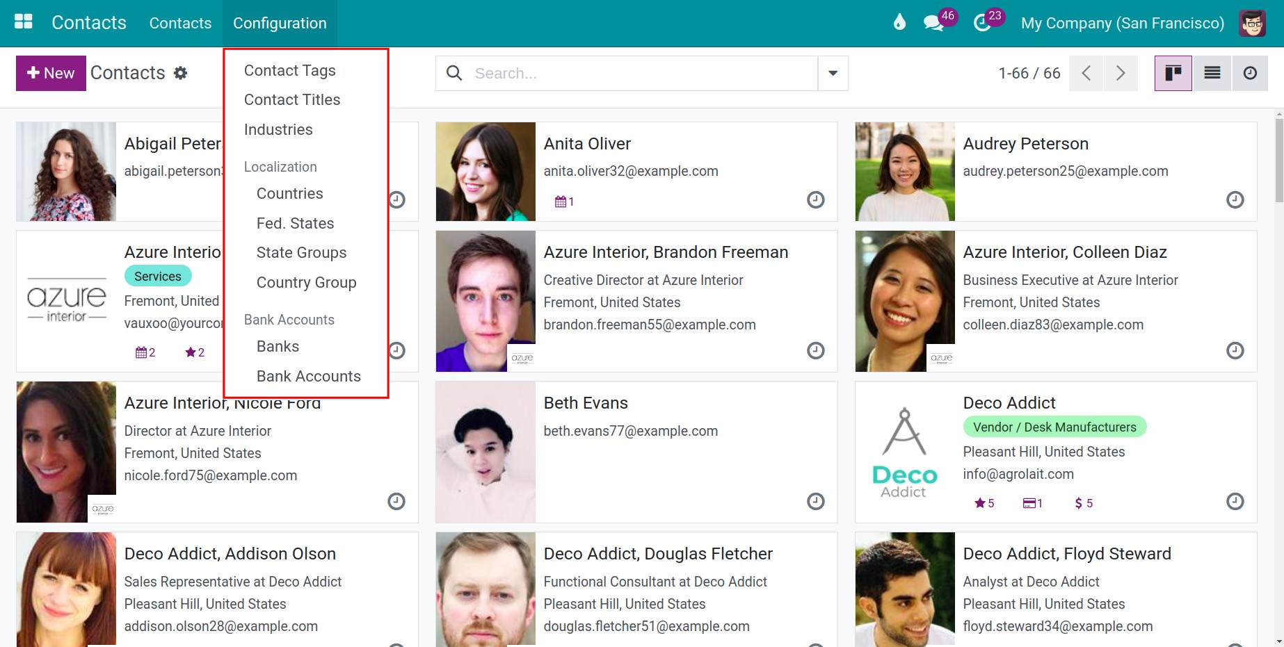 Configuration Contacts Menu Viindoo