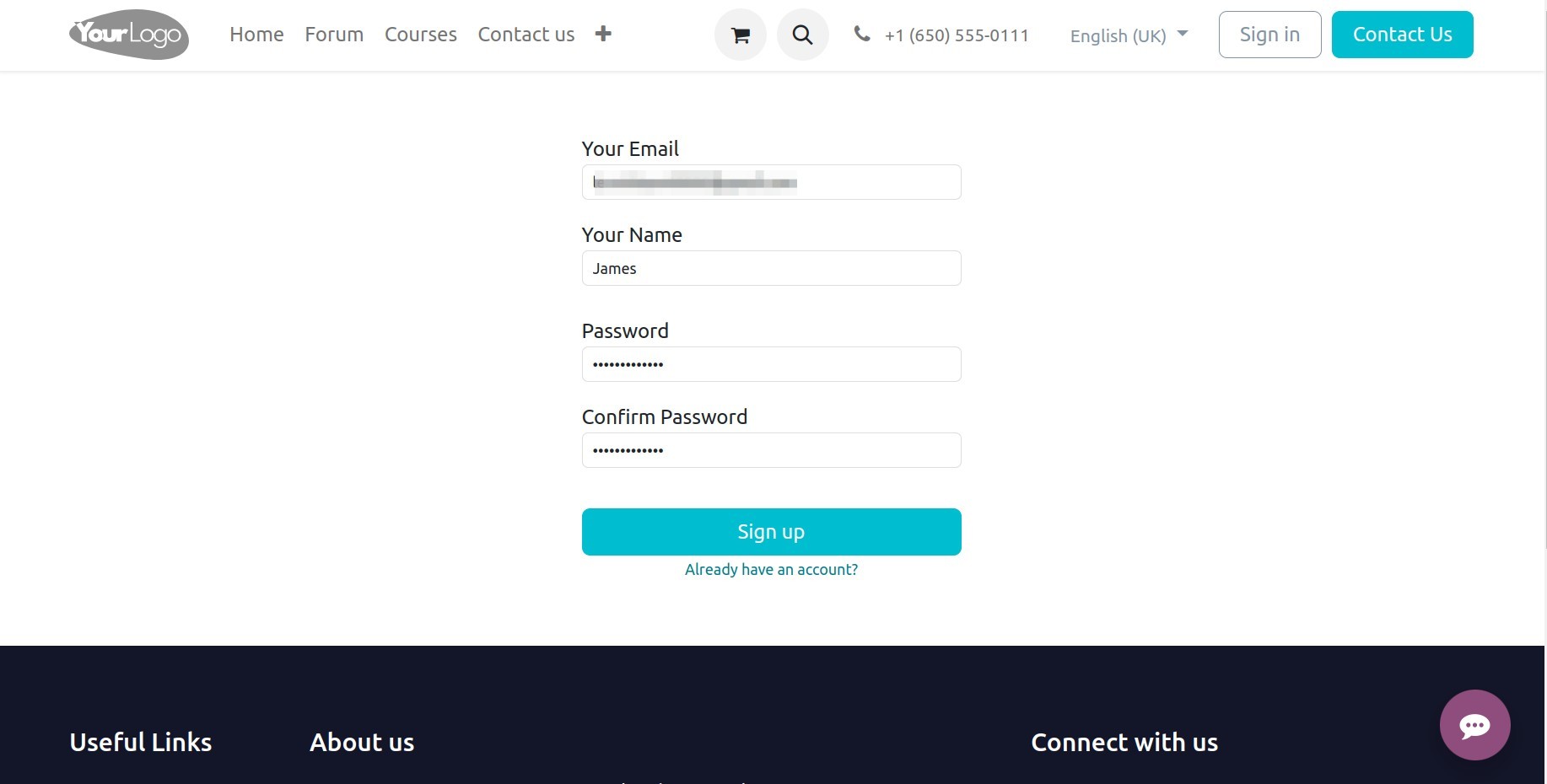 Enter name and email